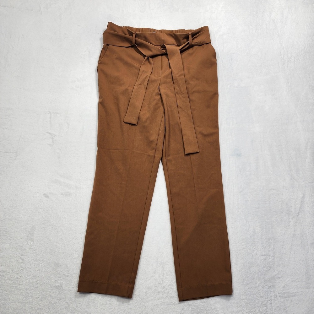 Jules & Leopold‎ Pants Womens M Brown Paperbag Waist Belted Straight Leg Stretch